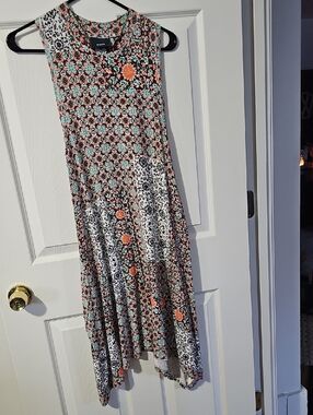 Anthropologie Floral Patchwork High-Low Maxi Skirt - Black, Coral & Teal